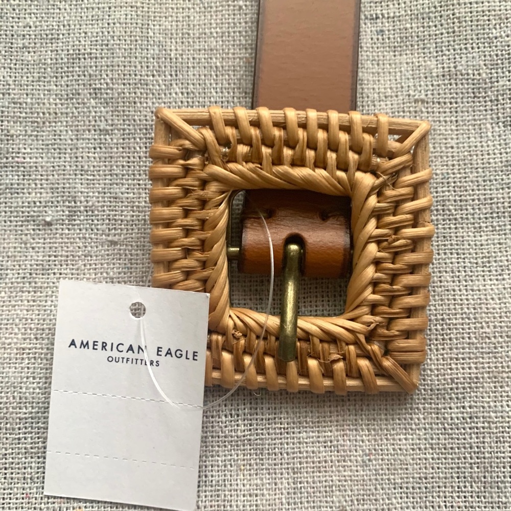 NEW Genuine Leather Belt w/natural woven buckle